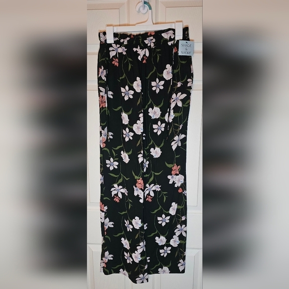Shade & Shore Pants - Shade & Shore Black White Floral Ruffle Waist Cover Up Pants - Small (4-6) NWT